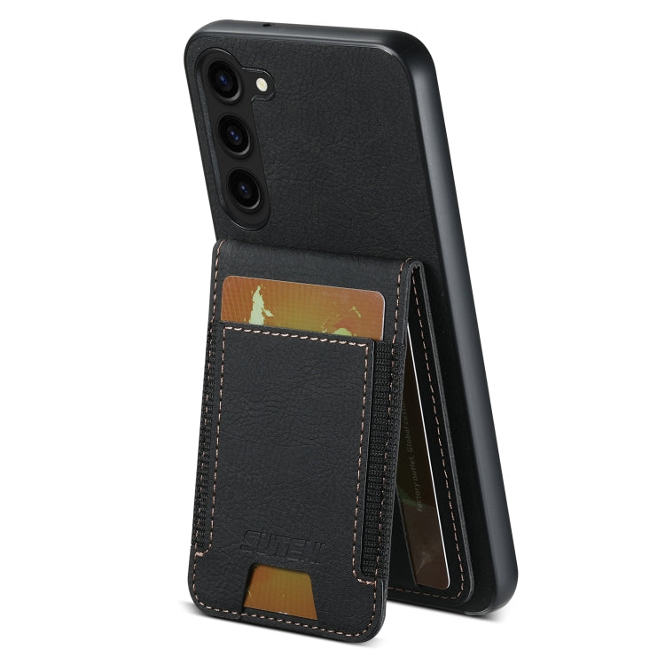 For Samsuny Galaxy S23+ 5G Suteni H03 Litchi Leather Card Bag Stand Back Phone Case(Black)