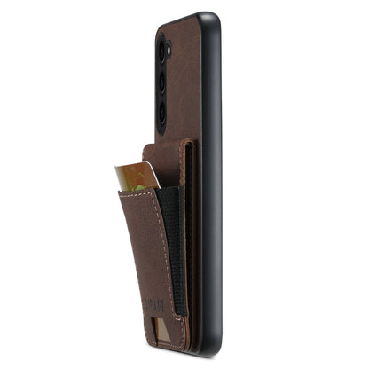 Pour Samsuny Galaxy S23+ 5G Étui de téléphone arrière Suteni H03 en cuir litchi avec porte-cartes et support (marron)