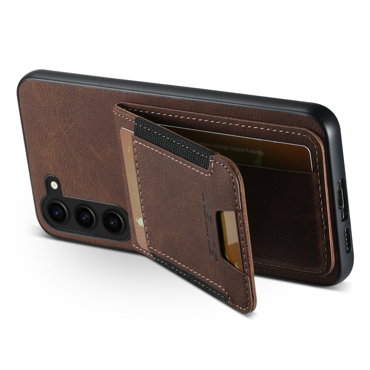 Pour Samsuny Galaxy S23+ 5G Étui de téléphone arrière Suteni H03 en cuir litchi avec porte-cartes et support (marron)