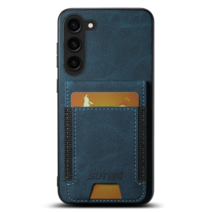 Pour Samsuny Galaxy S23+ 5G Suteni H03 Coque arrière de téléphone en cuir litchi avec porte-cartes (Bleu)