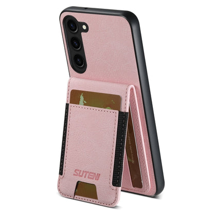 For Samsuny Galaxy S23+ 5G Suteni H03 Litchi Leather Card Bag Stand Back Phone Case(Pink)