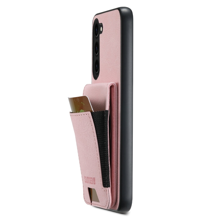 For Samsuny Galaxy S23+ 5G Suteni H03 Litchi Leather Card Bag Stand Back Phone Case(Pink)