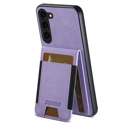 For Samsuny Galaxy S23+ 5G Suteni H03 Litchi Leather Card Bag Stand Back Phone Case(Purple)