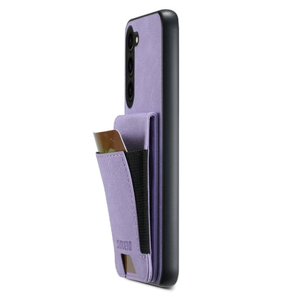 For Samsuny Galaxy S23+ 5G Suteni H03 Litchi Leather Card Bag Stand Back Phone Case(Purple)