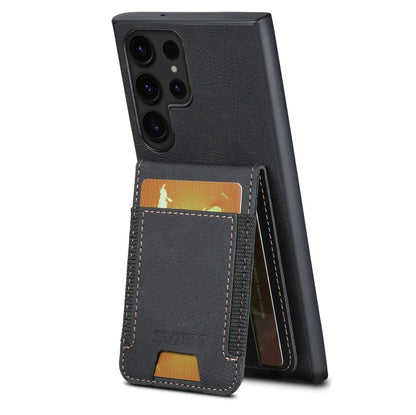 For Samsuny Galaxy S22 Ultra 5G Suteni H03 Litchi Leather Card Bag Stand Back Phone Case(Black)