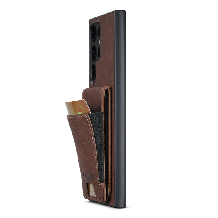 For Samsuny Galaxy S22 Ultra 5G Suteni H03 Litchi Leather Card Bag Stand Back Phone Case(Brown)