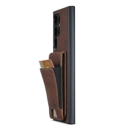 For Samsuny Galaxy S22 Ultra 5G Suteni H03 Litchi Leather Card Bag Stand Back Phone Case(Brown)