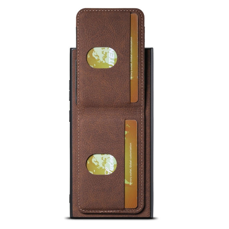 For Samsuny Galaxy S22 Ultra 5G Suteni H03 Litchi Leather Card Bag Stand Back Phone Case(Brown)