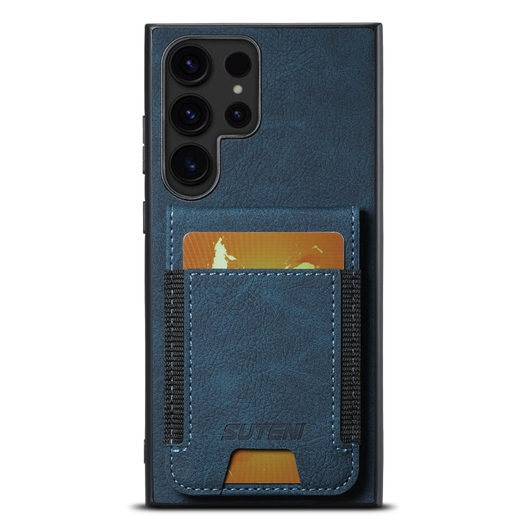 Pour étui de téléphone arrière Samsuny Galaxy S22 Ultra 5G Suteni H03 Litchi en cuir avec porte-cartes (bleu)