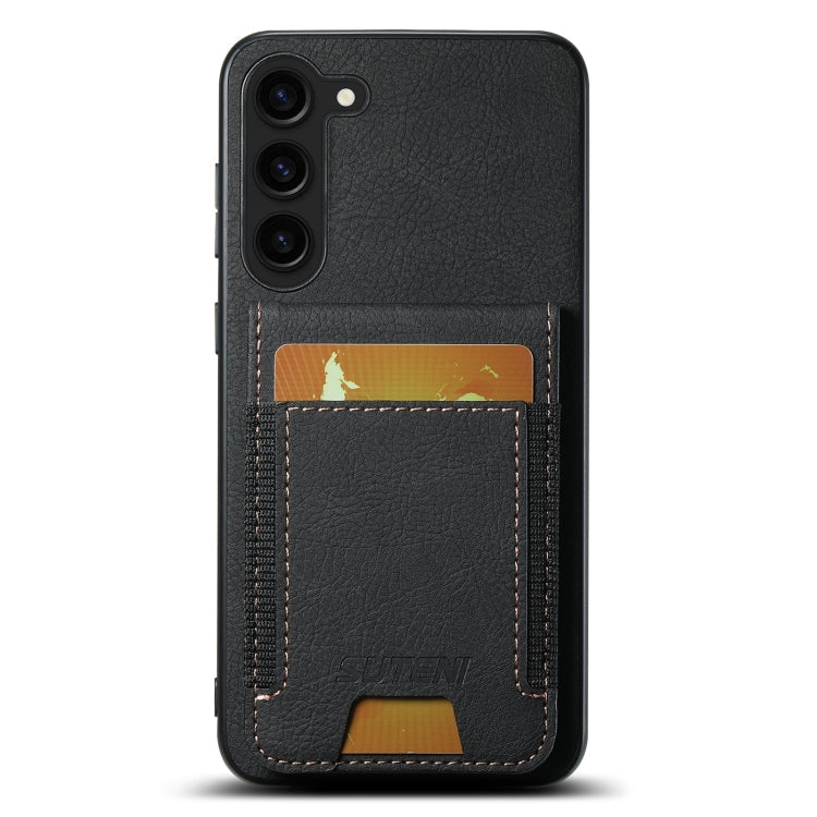 Pour Samsuny Galaxy S22+ 5G Suteni H03 Coque de téléphone arrière en cuir litchi avec béquille (Noir)