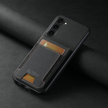 Pour Samsuny Galaxy S22+ 5G Suteni H03 Coque de téléphone arrière en cuir litchi avec béquille (Noir)