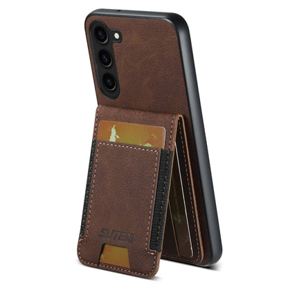 For Samsuny Galaxy S22+ 5G Suteni H03 Litchi Leather Card Bag Stand Back Phone Case(Brown)