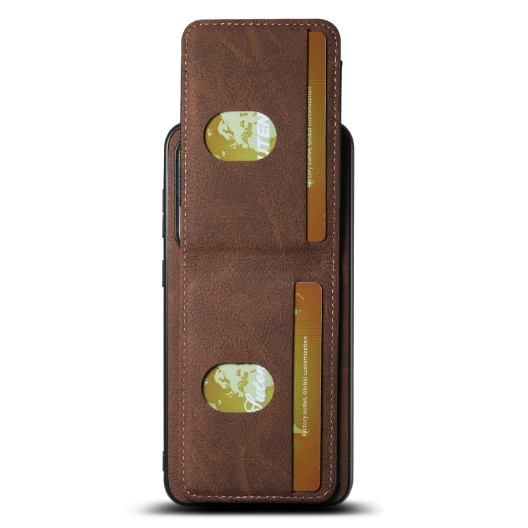 For Samsuny Galaxy S22+ 5G Suteni H03 Litchi Leather Card Bag Stand Back Phone Case(Brown)