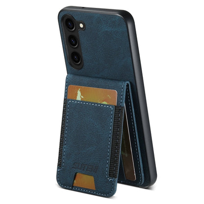 Pour Samsung Galaxy S22+ 5G Étui de téléphone arrière Suteni H03 en cuir litchi avec porte-cartes et béquille (Bleu)