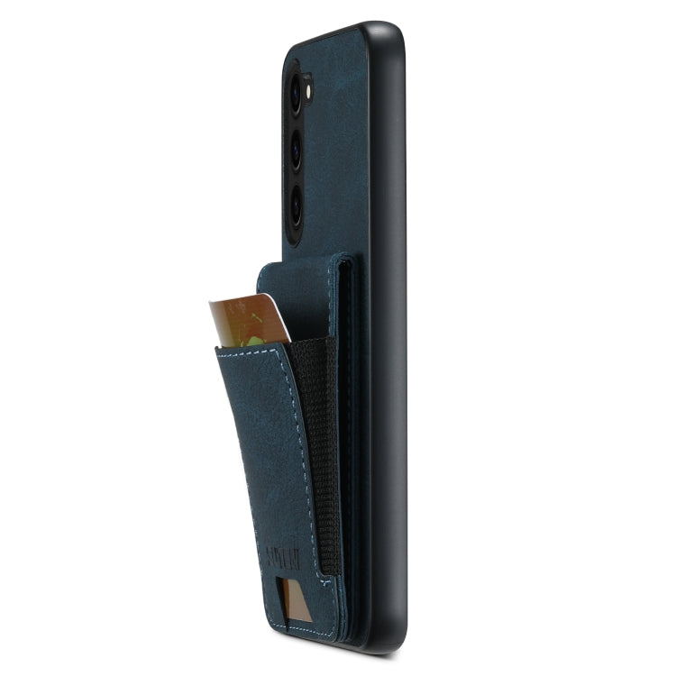 Pour Samsung Galaxy S22+ 5G Étui de téléphone arrière Suteni H03 en cuir litchi avec porte-cartes et béquille (Bleu)