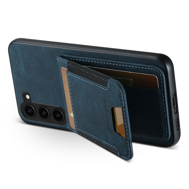 Pour Samsung Galaxy S22+ 5G Étui de téléphone arrière Suteni H03 en cuir litchi avec porte-cartes et béquille (Bleu)