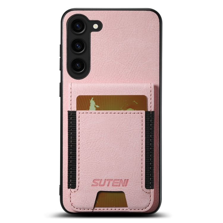 Pour Samsuny Galaxy S22+ 5G Suteni H03 Coque de téléphone arrière en cuir litchi avec porte-cartes (rose)