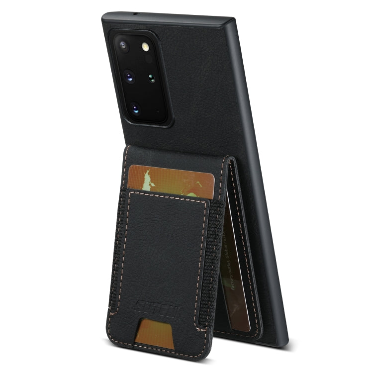 For Samsuny Galaxy Note20 5G Suteni H03 Litchi Leather Card Bag Stand Back Phone Case(Black)