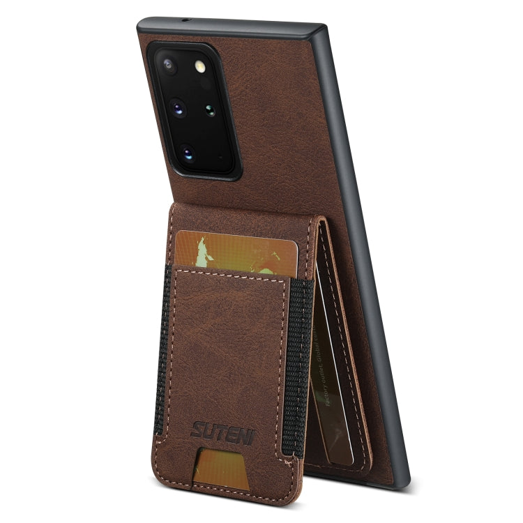 For Samsuny Galaxy Note20 5G Suteni H03 Litchi Leather Card Bag Stand Back Phone Case(Brown)