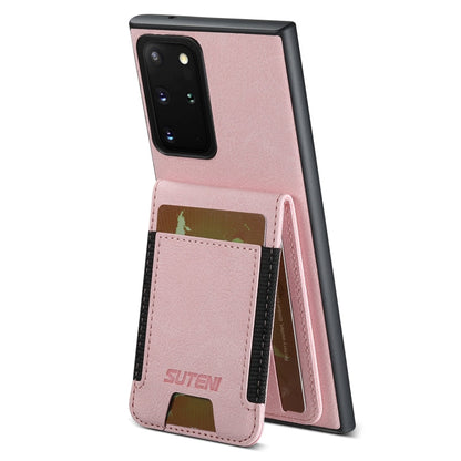 For Samsuny Galaxy Note20 5G Suteni H03 Litchi Leather Card Bag Stand Back Phone Case(Pink)