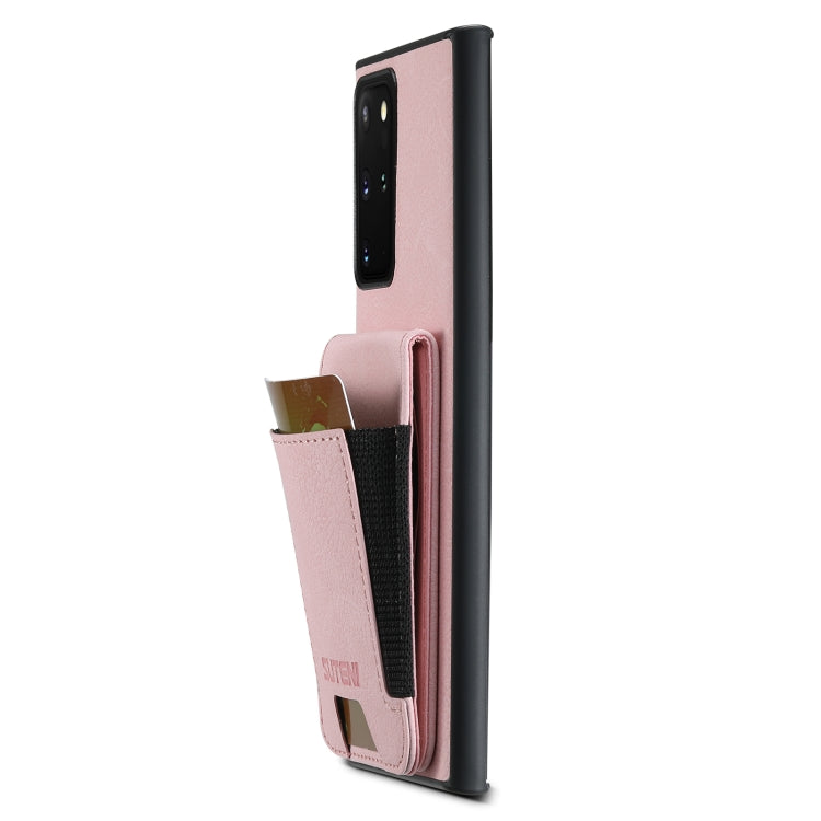 For Samsuny Galaxy Note20 5G Suteni H03 Litchi Leather Card Bag Stand Back Phone Case(Pink)
