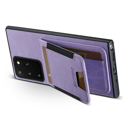 For Samsuny Galaxy Note20 5G Suteni H03 Litchi Leather Card Bag Stand Back Phone Case(Purple)
