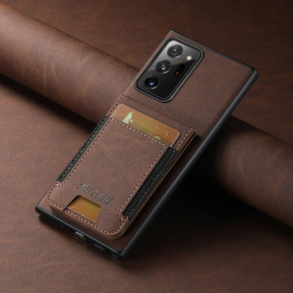 Pour Samsung Galaxy Note20 Ultra 5G Étui de téléphone arrière Suteni H03 en cuir litchi avec porte-cartes et support (marron)