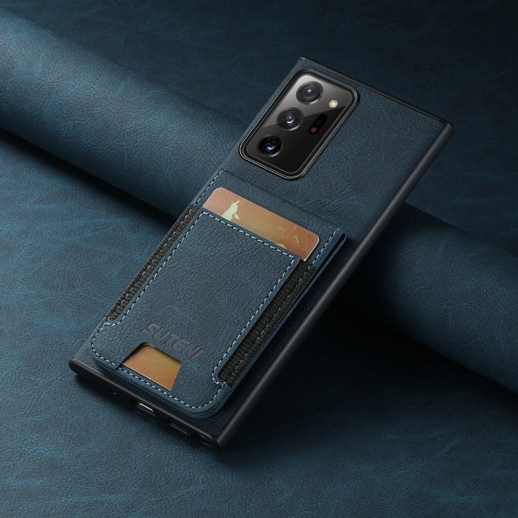For Samsuny Galaxy Note20 Ultra 5G Suteni H03 Litchi Leather Card Bag Stand Back Phone Case(Blue)