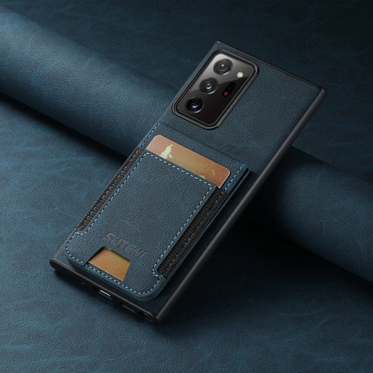 For Samsuny Galaxy Note20 Ultra 5G Suteni H03 Litchi Leather Card Bag Stand Back Phone Case(Blue)