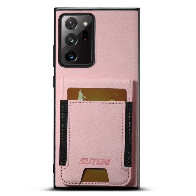 Pour Samsuny Galaxy Note20 Ultra 5G Étui de téléphone arrière en cuir litchi Suteni H03 avec porte-cartes (Rose)