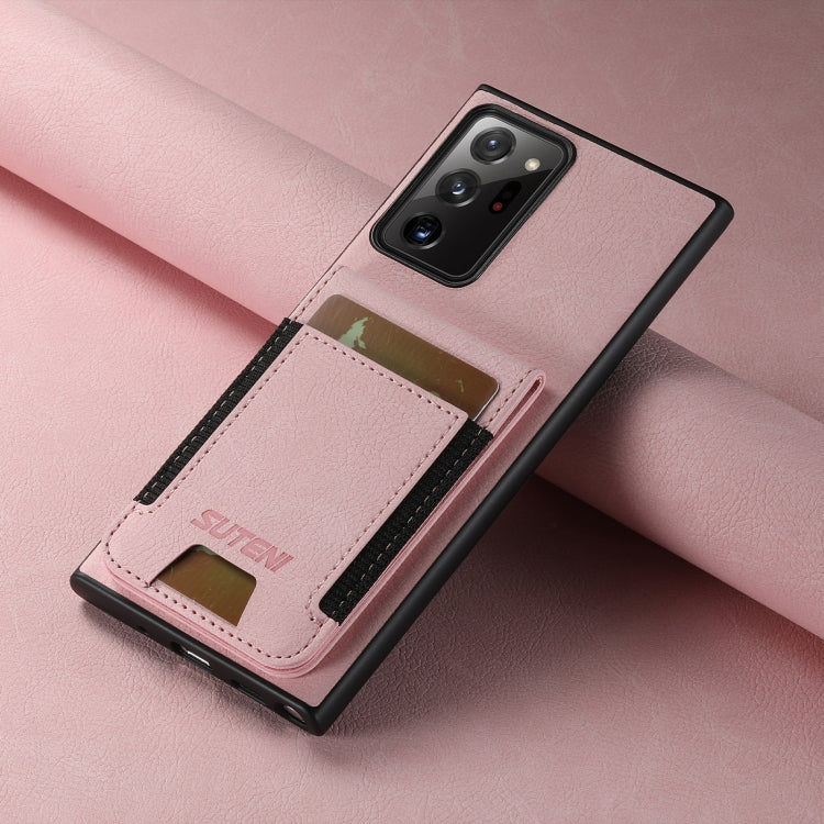 Pour Samsuny Galaxy Note20 Ultra 5G Étui de téléphone arrière en cuir litchi Suteni H03 avec porte-cartes (Rose)