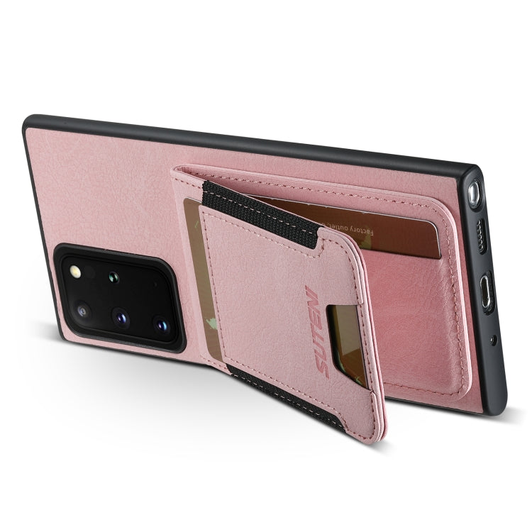 Pour Samsuny Galaxy Note20 Ultra 5G Étui de téléphone arrière en cuir litchi Suteni H03 avec porte-cartes (Rose)