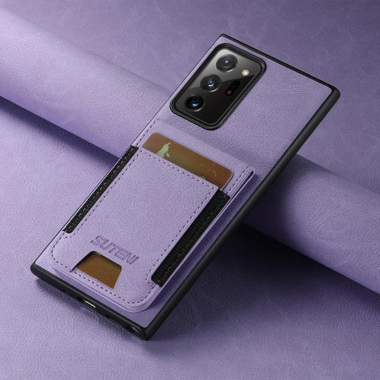 For Samsuny Galaxy Note20 Ultra 5G Suteni H03 Litchi Leather Card Bag Stand Back Phone Case(Purple)