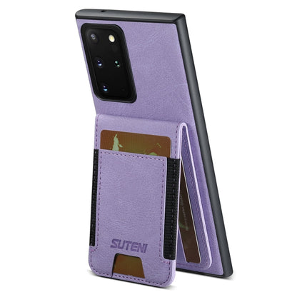 For Samsuny Galaxy Note20 Ultra 5G Suteni H03 Litchi Leather Card Bag Stand Back Phone Case(Purple)