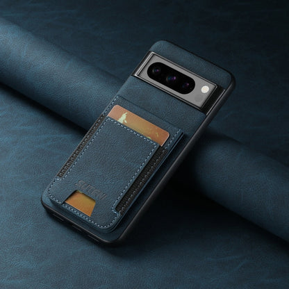 For Google Pixel 8a Suteni H03 Litchi Leather Card Bag Stand Back Phone Case(Blue)