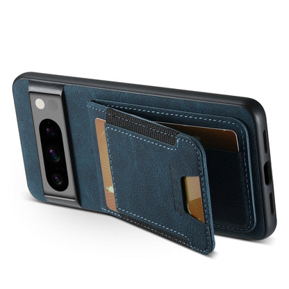 For Google Pixel 8a Suteni H03 Litchi Leather Card Bag Stand Back Phone Case(Blue)