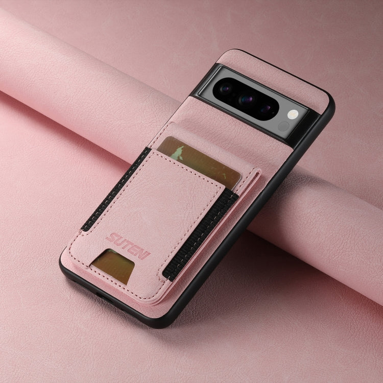For Google Pixel 8a Suteni H03 Litchi Leather Card Bag Stand Back Phone Case(Pink)