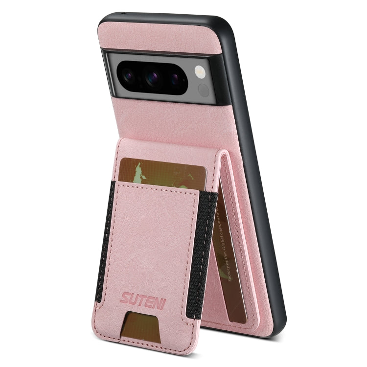 For Google Pixel 8a Suteni H03 Litchi Leather Card Bag Stand Back Phone Case(Pink)