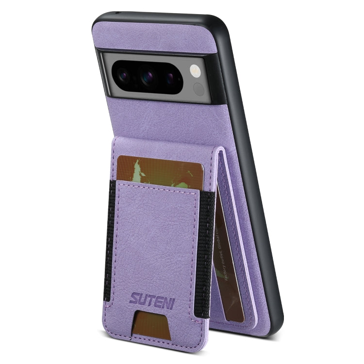 For Google Pixel 8a Suteni H03 Litchi Leather Card Bag Stand Back Phone Case(Purple)