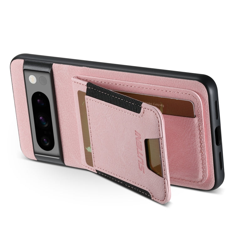 For Google Pixel 8 Pro Suteni H03 Litchi Leather Card Bag Stand Back Phone Case(Pink)