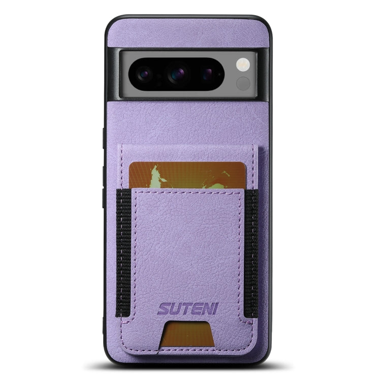 Pour Google Pixel 8 Pro Étui de téléphone arrière Suteni H03 en cuir litchi avec porte-cartes et support (Violet)