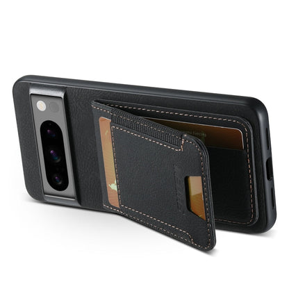 For Google Pixel 7a Suteni H03 Litchi Leather Card Bag Stand Back Phone Case(Black)