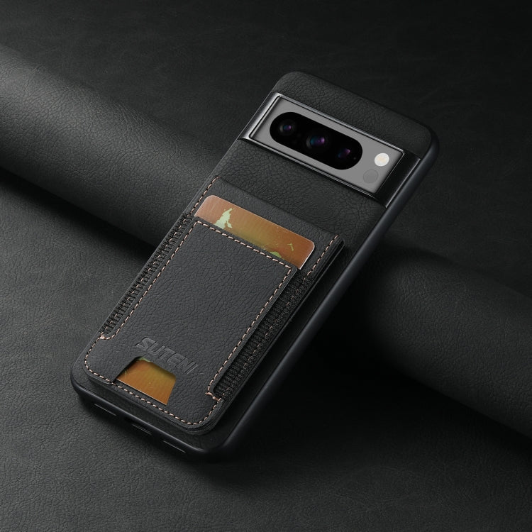 For Google Pixel 7 Pro Suteni H03 Litchi Leather Card Bag Stand Back Phone Case(Black)