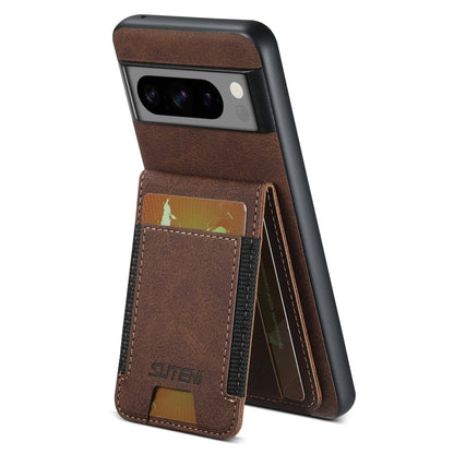 For Google Pixel 7 Pro Suteni H03 Litchi Leather Card Bag Stand Back Phone Case(Brown)