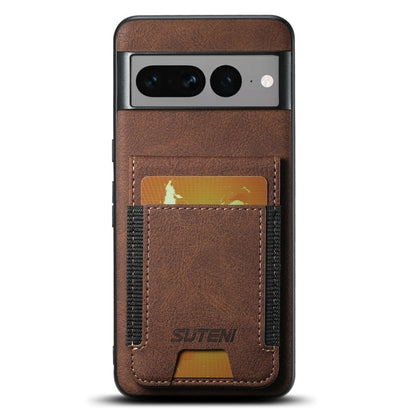 For Google Pixel 7 Pro Suteni H03 Litchi Leather Card Bag Stand Back Phone Case(Brown)