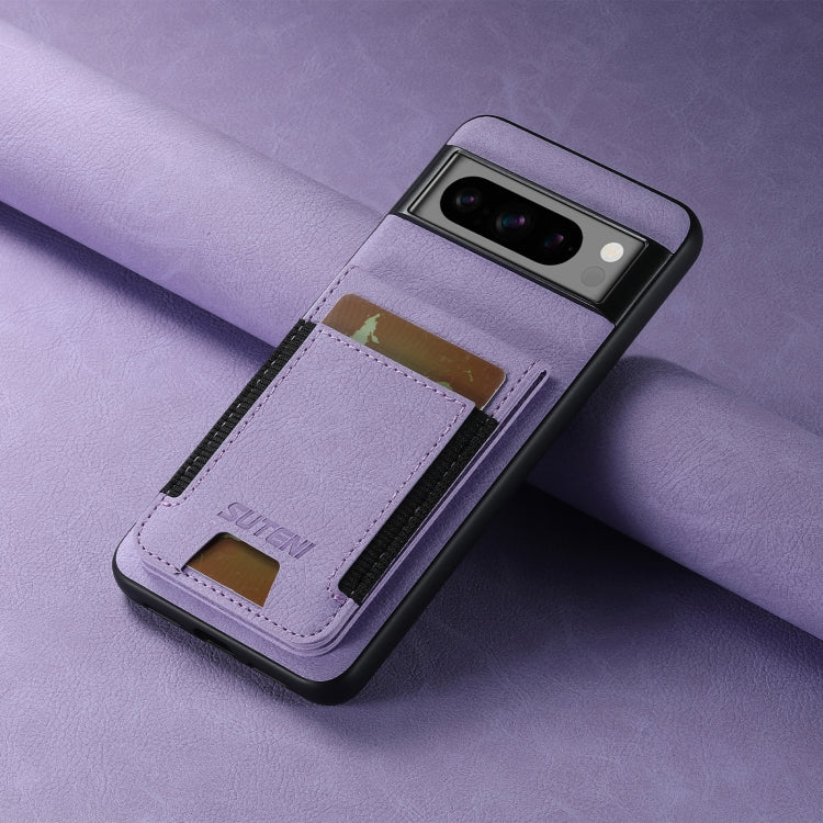 For Google Pixel 7 Pro Suteni H03 Litchi Leather Card Bag Stand Back Phone Case(Purple)