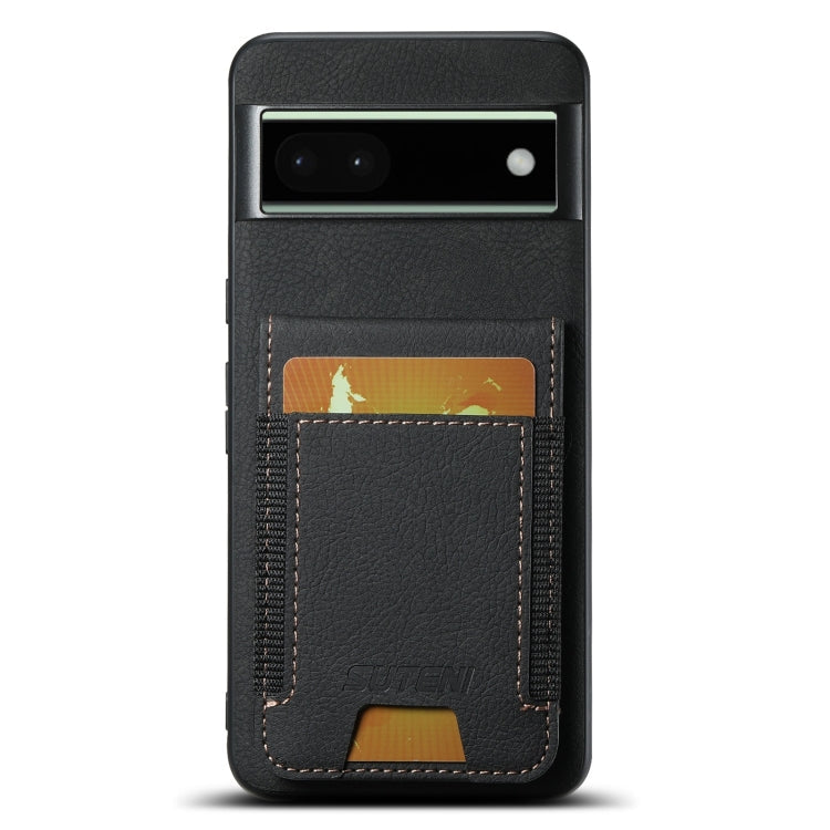 Pour Google Pixel 6a Étui de téléphone arrière Suteni H03 en cuir litchi avec porte-cartes (Noir)