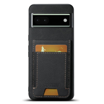 Pour Google Pixel 6a Étui de téléphone arrière Suteni H03 en cuir litchi avec porte-cartes (Noir)