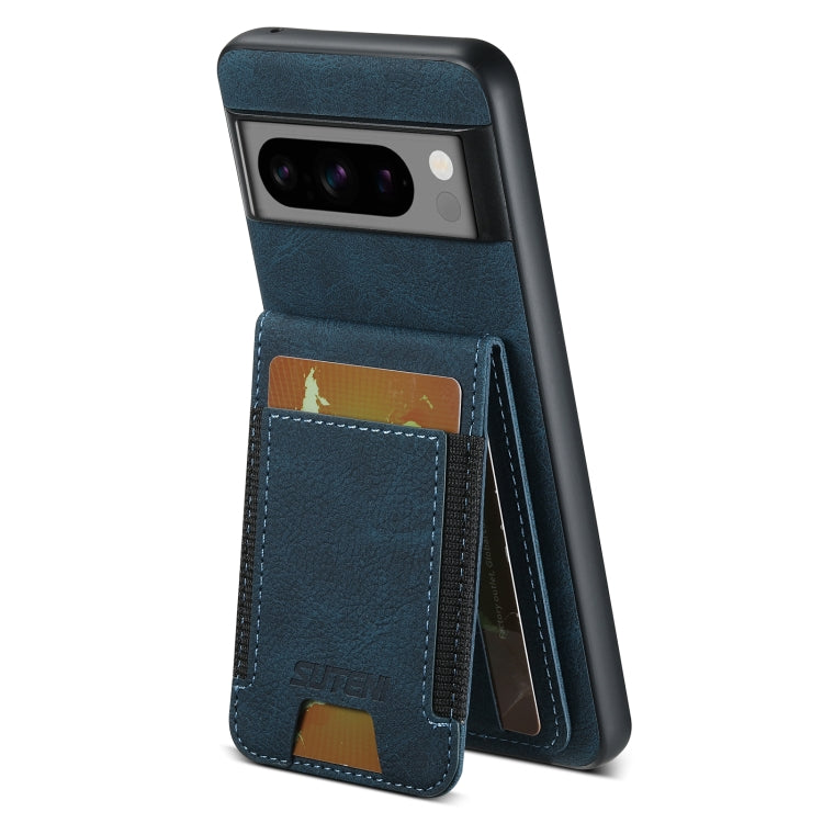 Pour Google Pixel 6a Étui de Téléphone Arrière en Cuir Litchi Suteni H03 avec Support et Porte-cartes (Bleu)