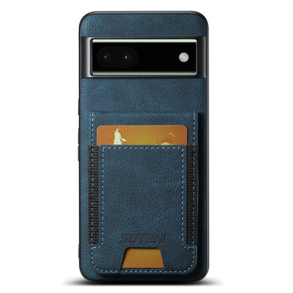 Pour Google Pixel 6a Étui de Téléphone Arrière en Cuir Litchi Suteni H03 avec Support et Porte-cartes (Bleu)